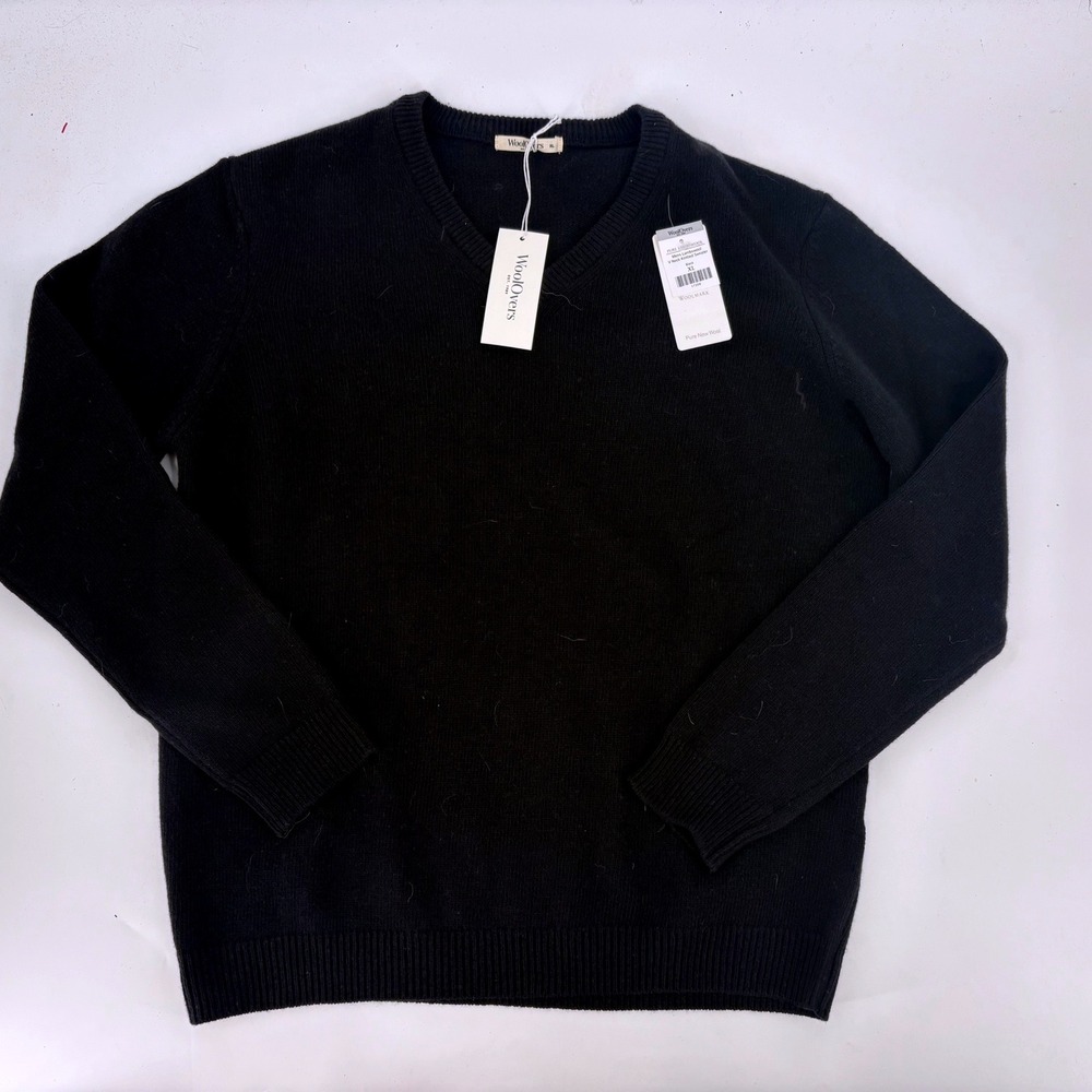 WoolOvers Mens Lambswool V Neck Knitted Sweater Black XL 17208 Woolmark NWT
